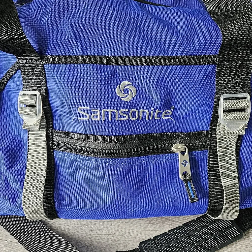SAMSONITE Blue Carry On Weekend Duffle Bag Luggage Gym Strap w/Shoe‎ Storage